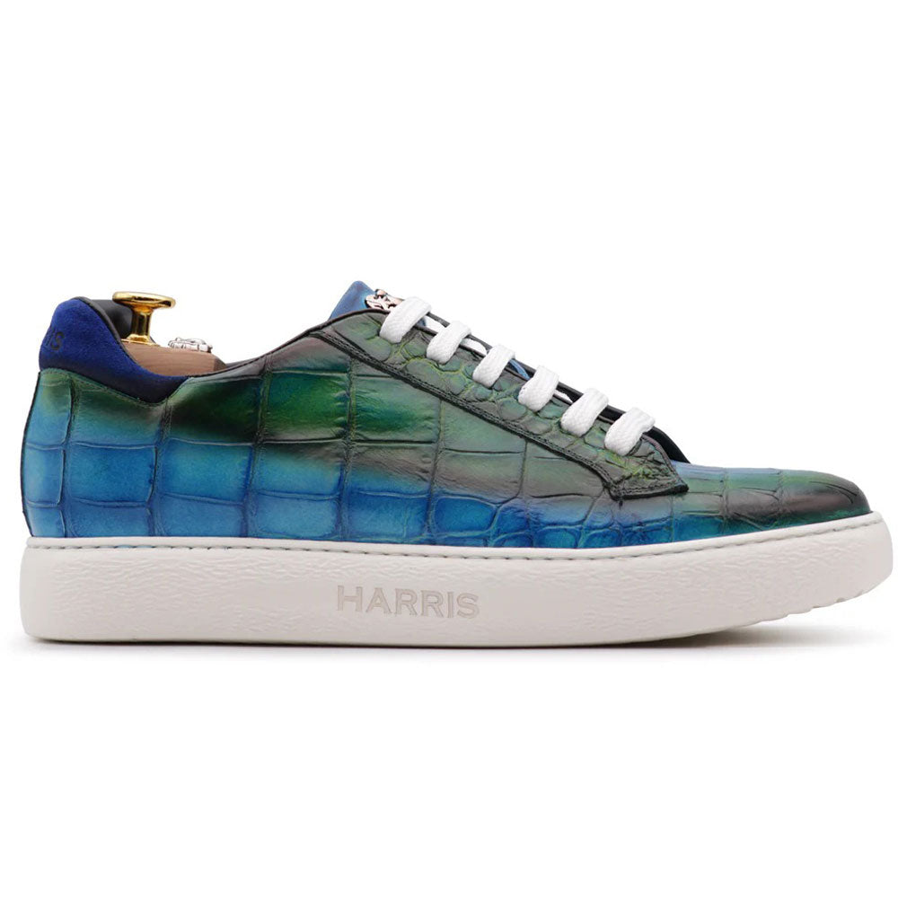 Harris Firenze 1913 Crocodile Effect Leather Sneakers Blue / Green