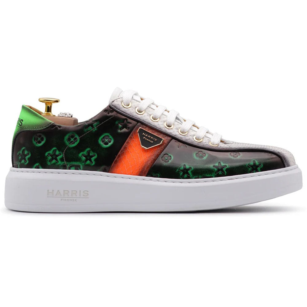 Harris Firenze 1913 Genuine Python & Stamped Leather Sneakers Black / Green / Orange