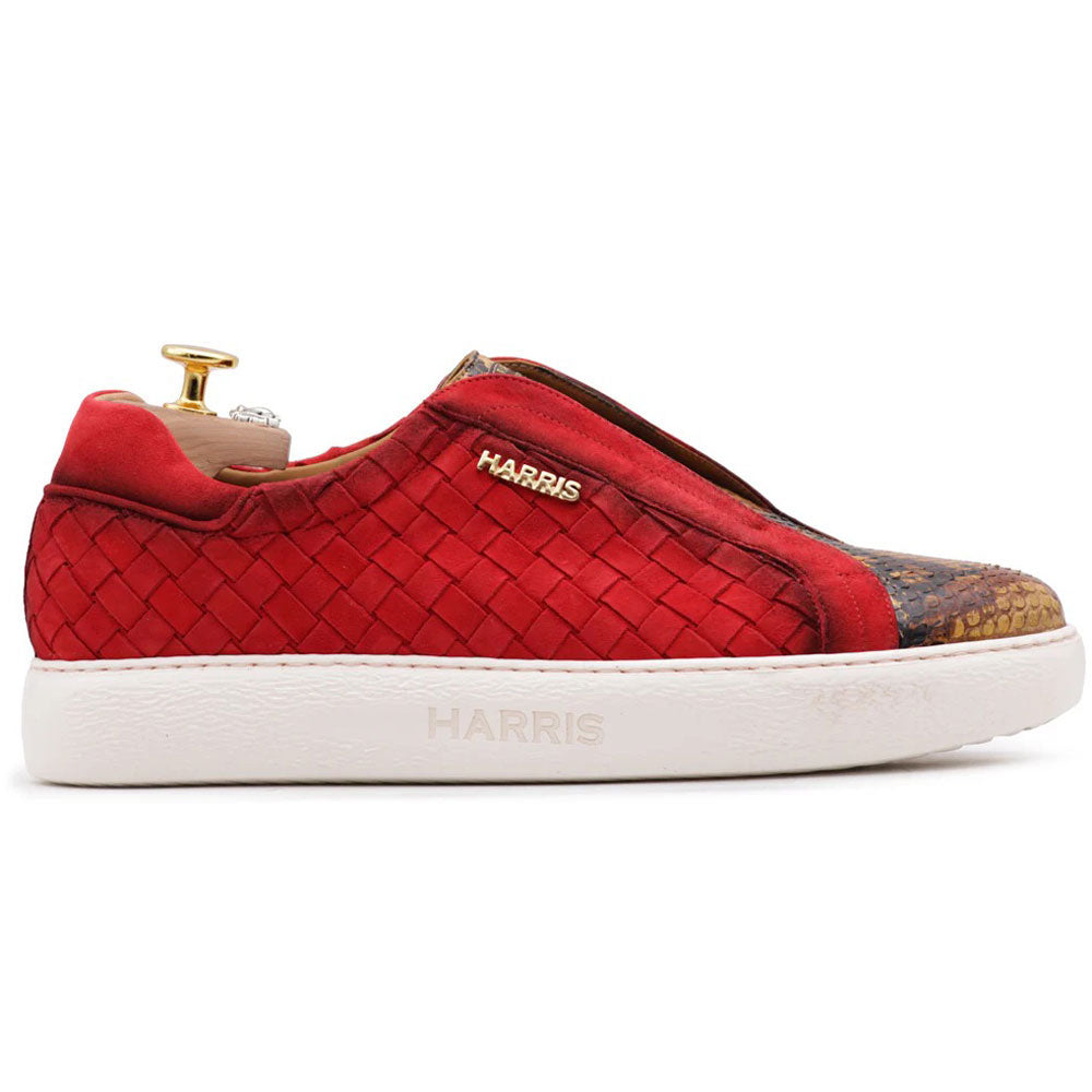 Harris Firenze 1913 Woven Leather & Python Slip-On Sneakers Red