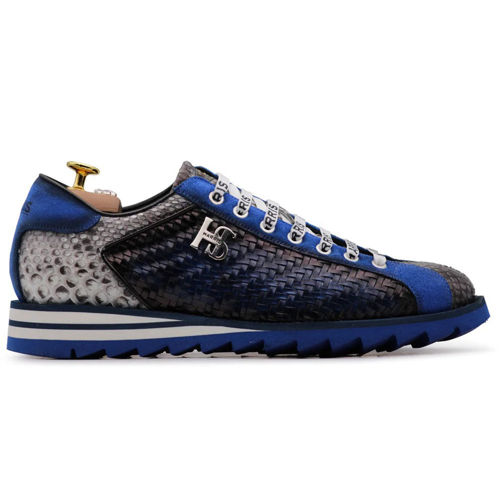 Harris Firenze 1913 Woven Leather & Python Sneakers Blue / Grey