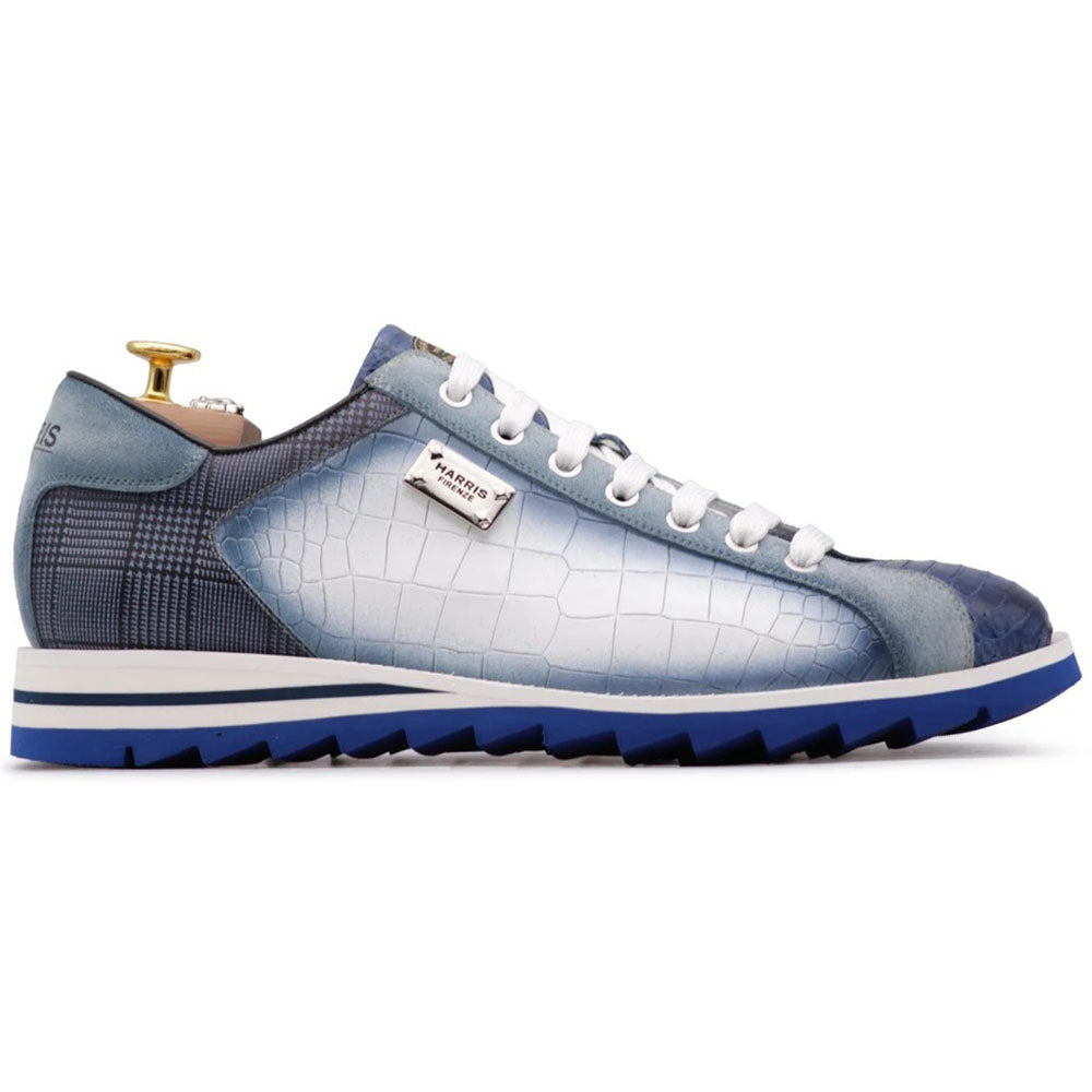 Harris Firenze 1913 Crocodile Printed Leather & Genuine Python Sneakers Blue