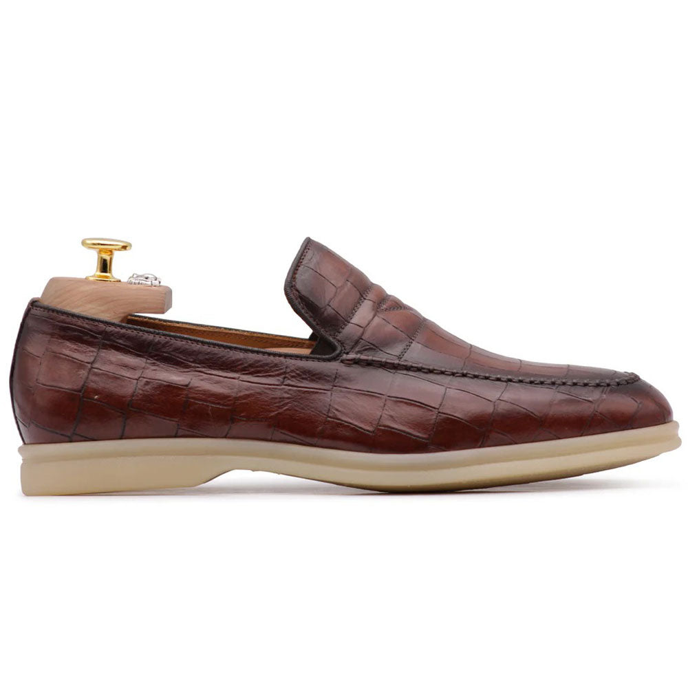 Harris Firenze 1913 Crocodile-Effect Leather Penny Moccasin Brown