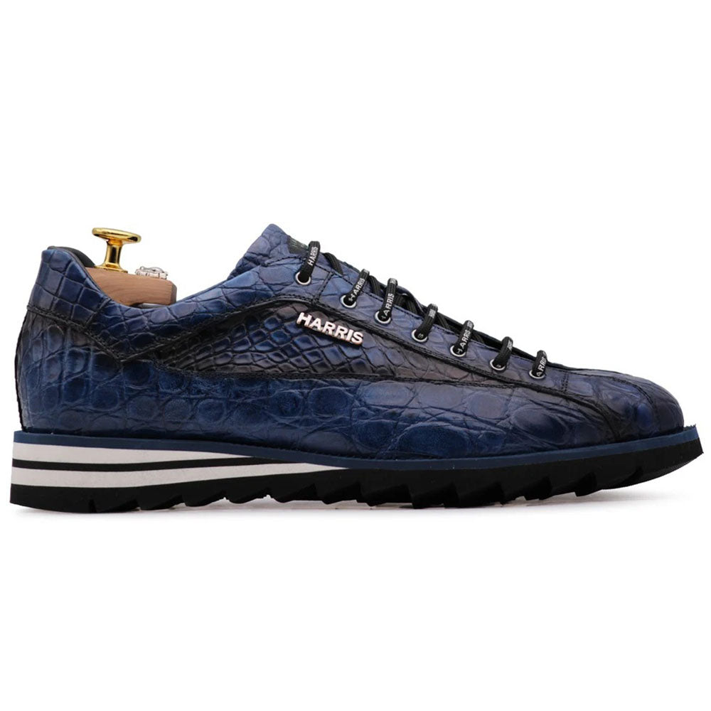 Harris Firenze 1913 Hand-Painted Genuine Alligator Sneakers Blue