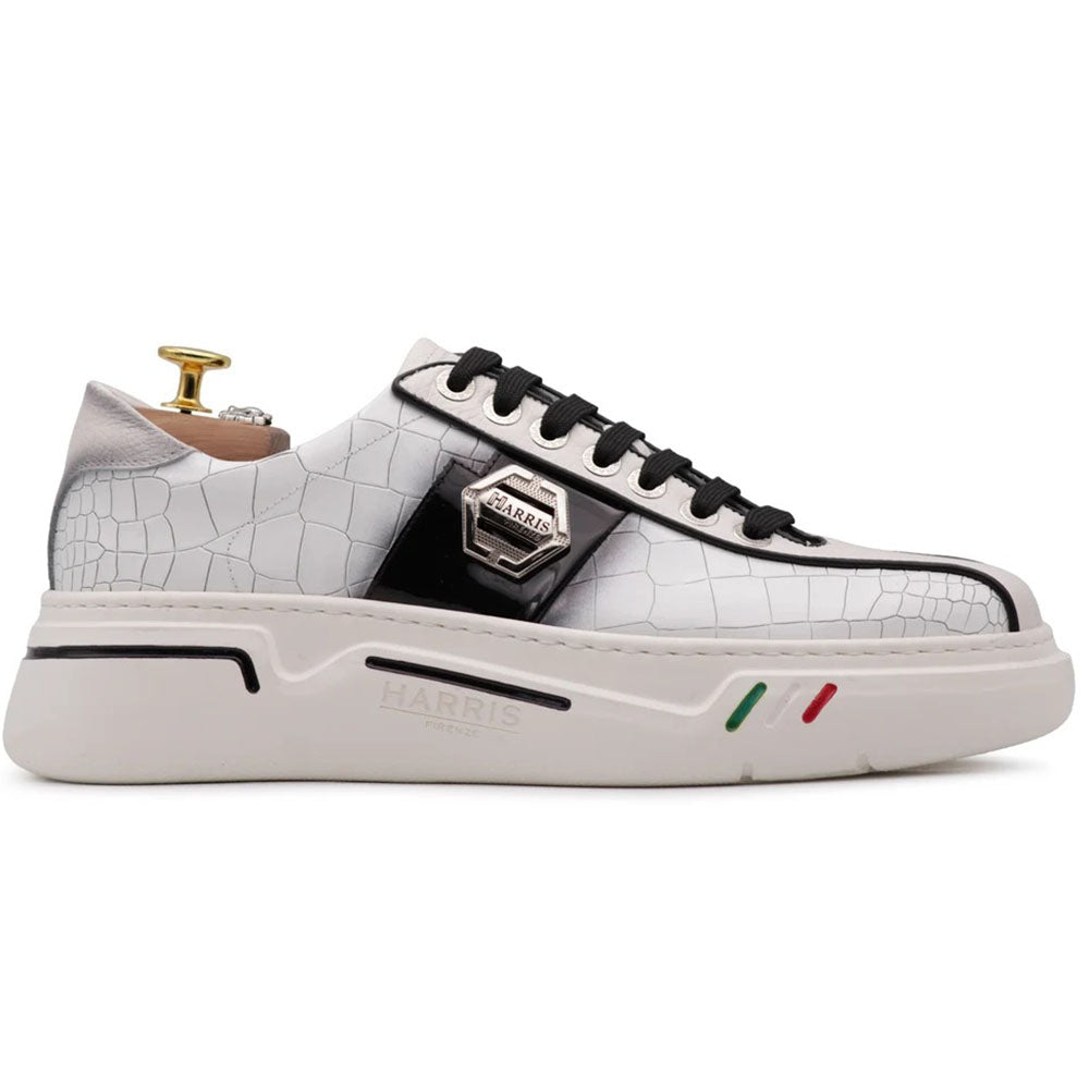 Harris Firenze 1913 Crocodile Effect Leather Sneakers White / Black
