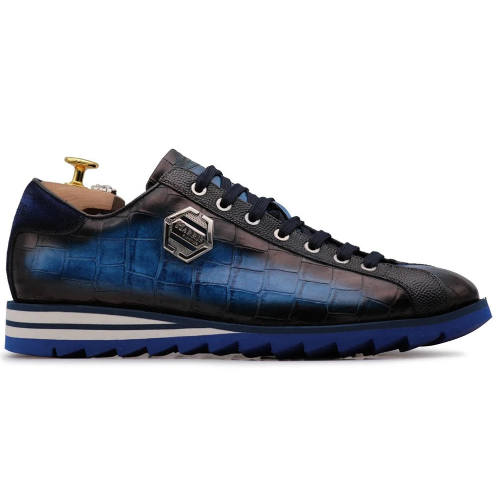 Harris Firenze 1913 Hand-Painted Crocodile Print Leather Sneakers Blue