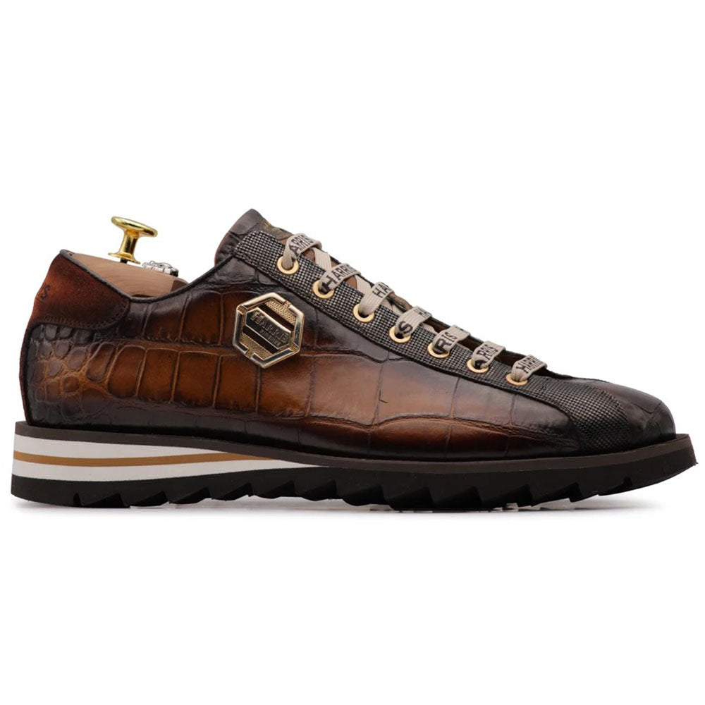 Harris Firenze 1913 Hand-Painted Crocodile Printed Leather Sneakers Brown