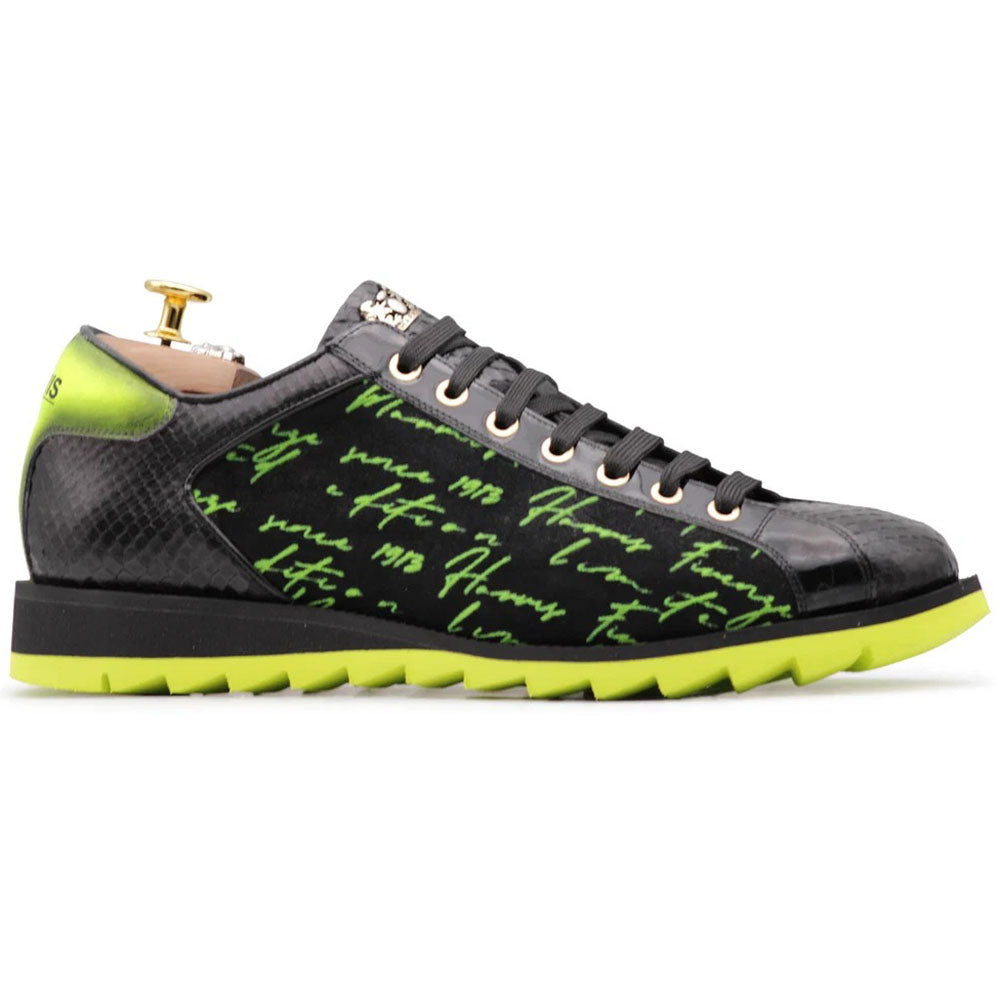 Harris Firenze 1913 Genuine Python & Signature Suede Sneakers Black / Green