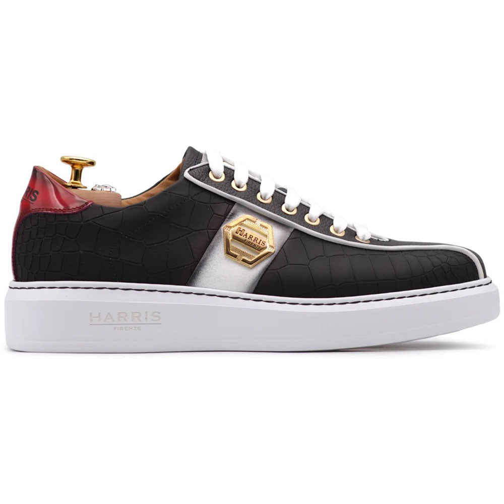 Harris Firenze 1913 Crocodile Embossed Rubberized Leather Sneakers Black