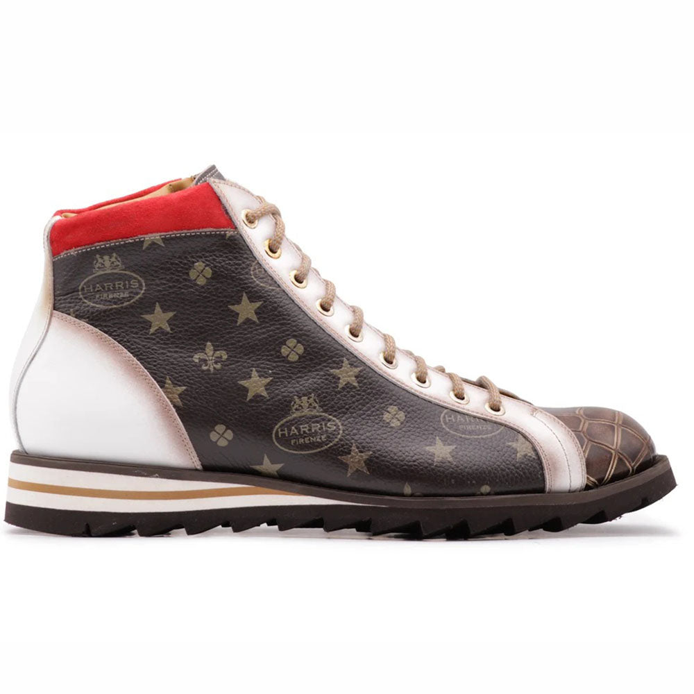 Harris Firenze 1913 Monogram Embossed Crocodile & Moose Effect Ankle Boot Testa di Moro