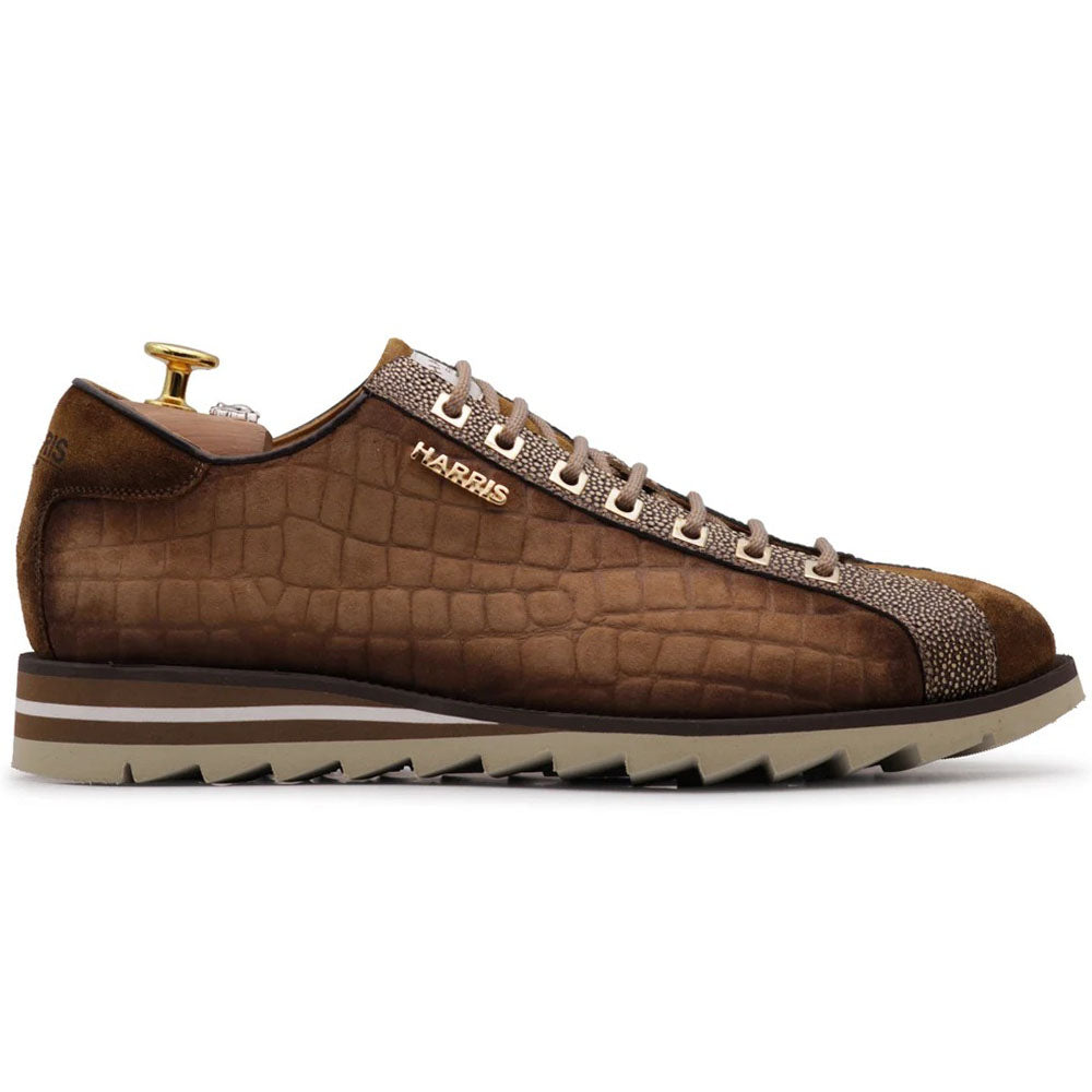 Harris Firenze 1913 Crocodile Effect Suede Sneaker Tobacco