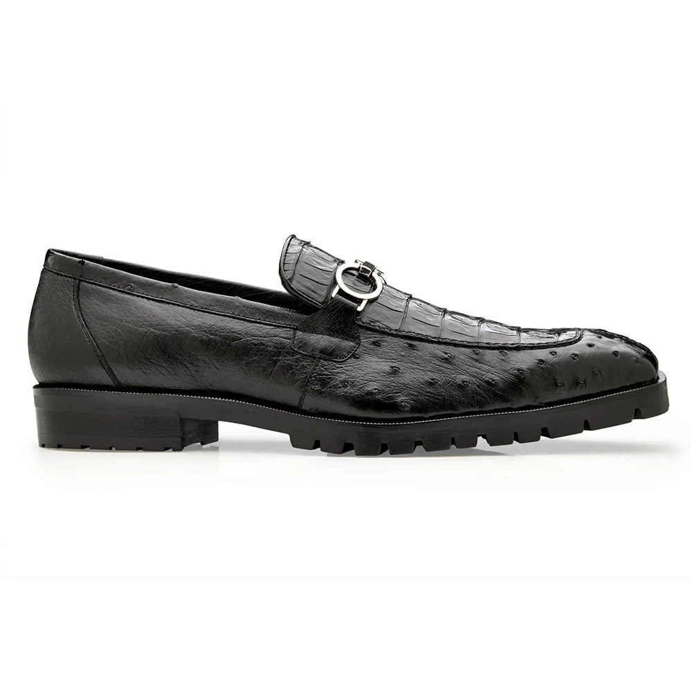 Belvedere Genuine Caiman & Ostrich Bit Loafer Black (R101)