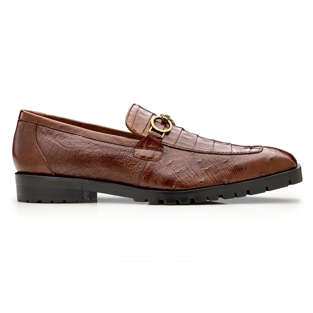 Belvedere Genuine Caiman & Ostrich Bit Loafer Walnut (R101)