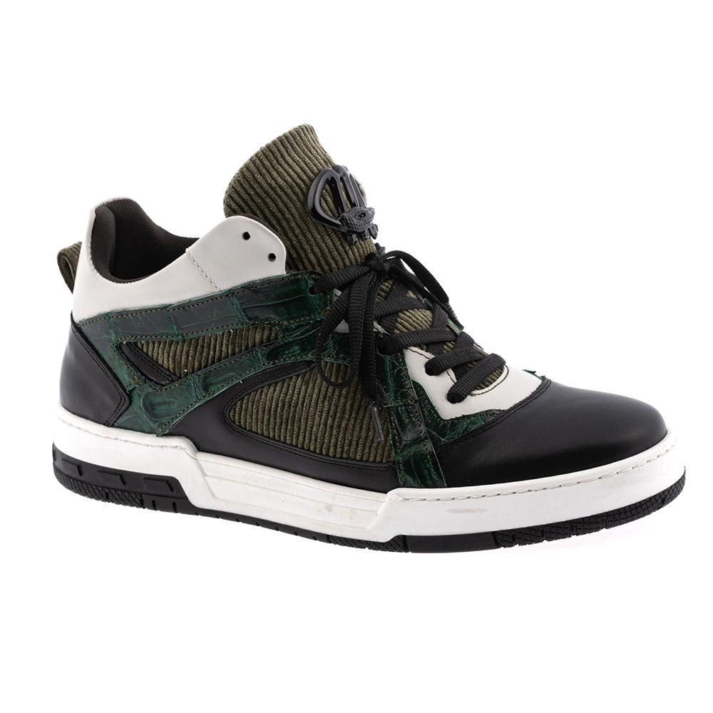 Mauri 8452 Nappa / Baby Croc / Corduroy Sneaker Hunter Green & Black