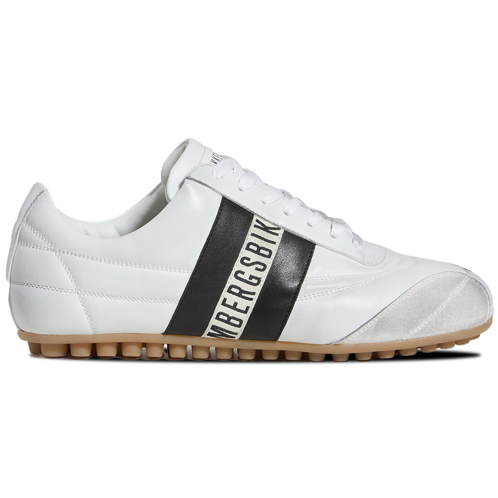 Bikkembergs Logo Stripe Leather & Suede Used Finish Sneaker White