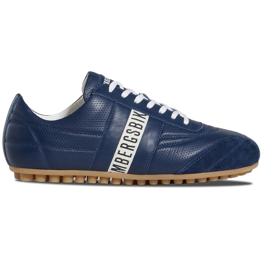 Bikkembergs Logo Stripe Leather & Suede Sneaker Navy