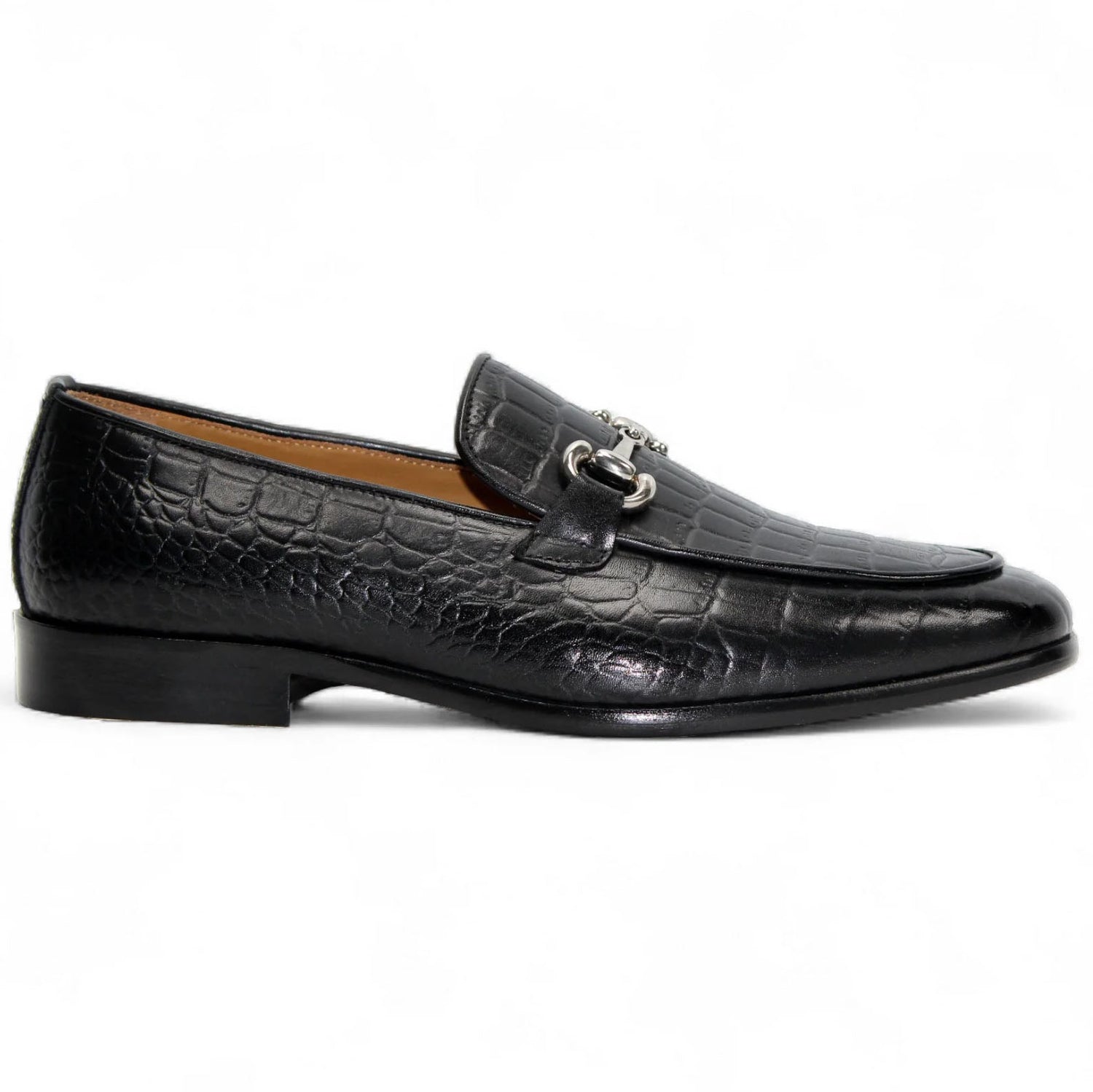 Duca by Matiste Vasto Embossed Croco Leather Loafers Black
