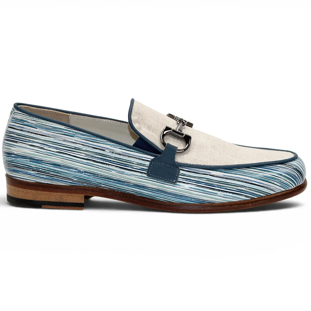 Emilio Franco EF439 Printed Calfskin & Linen Bit Loafer Blue