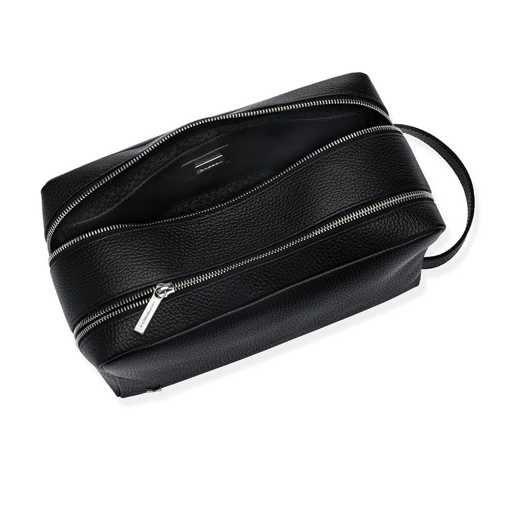 Moreschi Monoviso Pebble Grain Leather Toiletry Bag Black