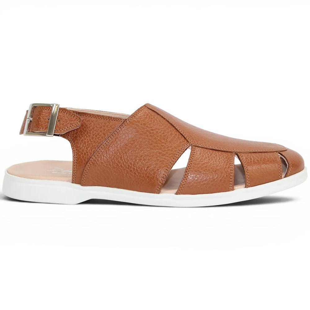 Duca by Matiste SA131 Embossed Pebble Grain Leather Sandal Cognac