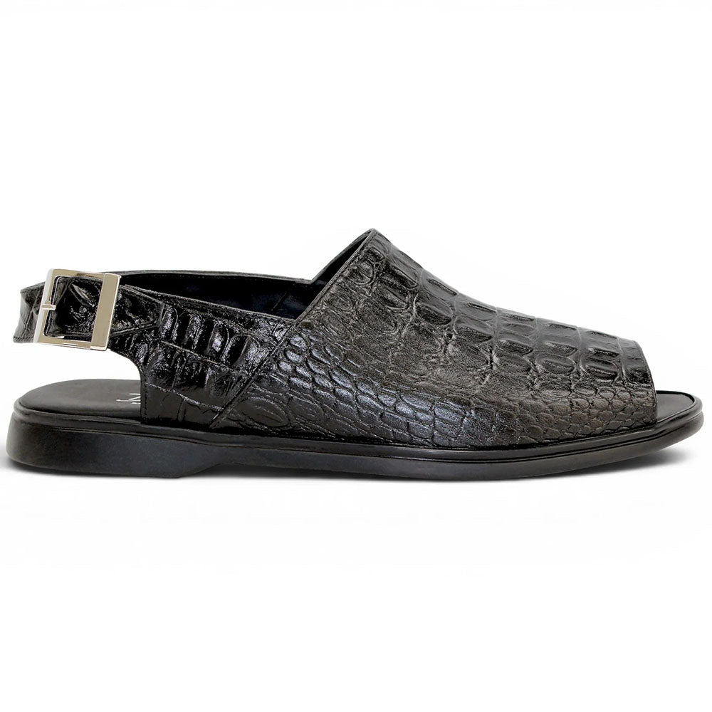 Duca by Matiste SA136 Embossed Crocodile Leather Sandal Black