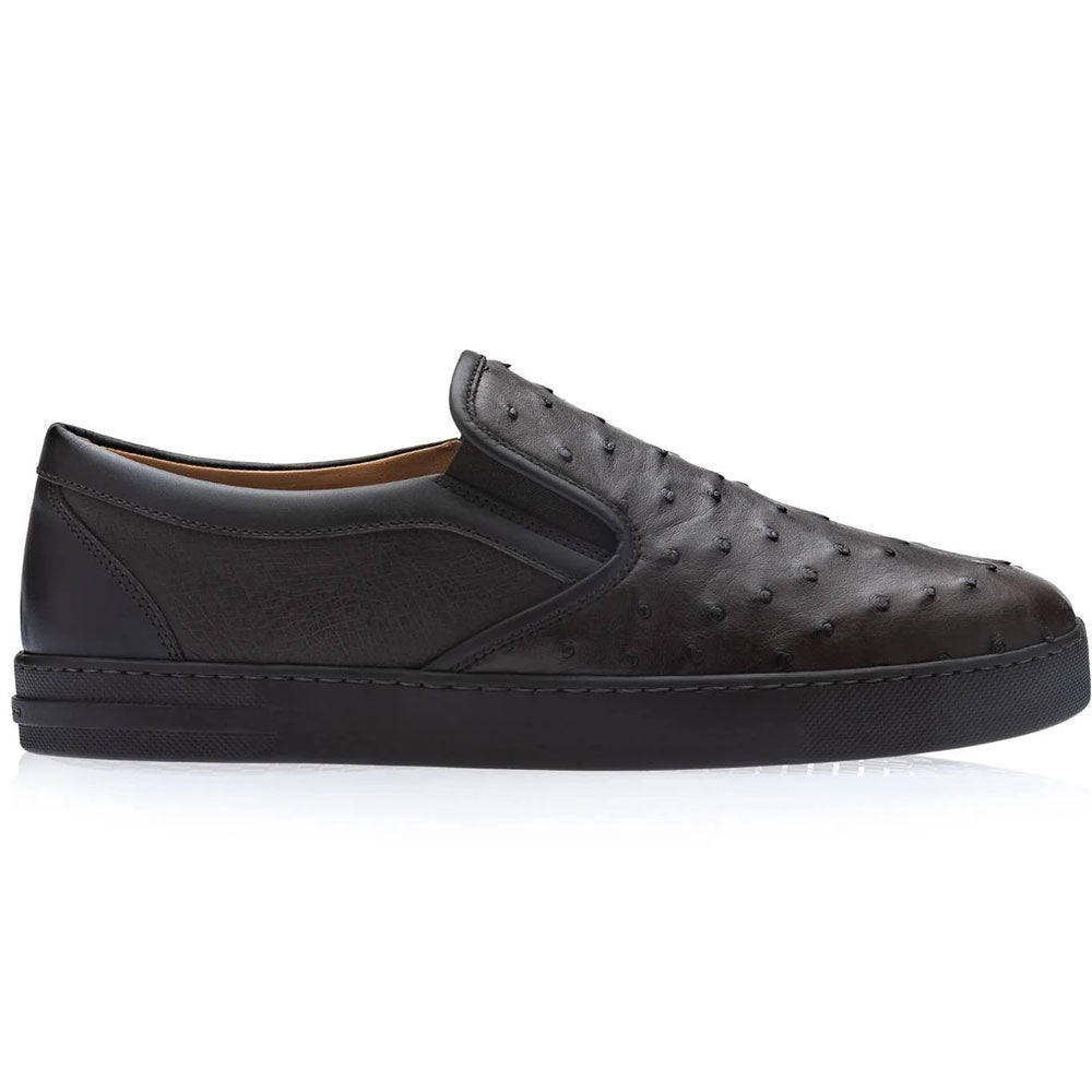 Moreschi Galleria Ostrich & Calfskin Slip-On Sneakers Dark Brown