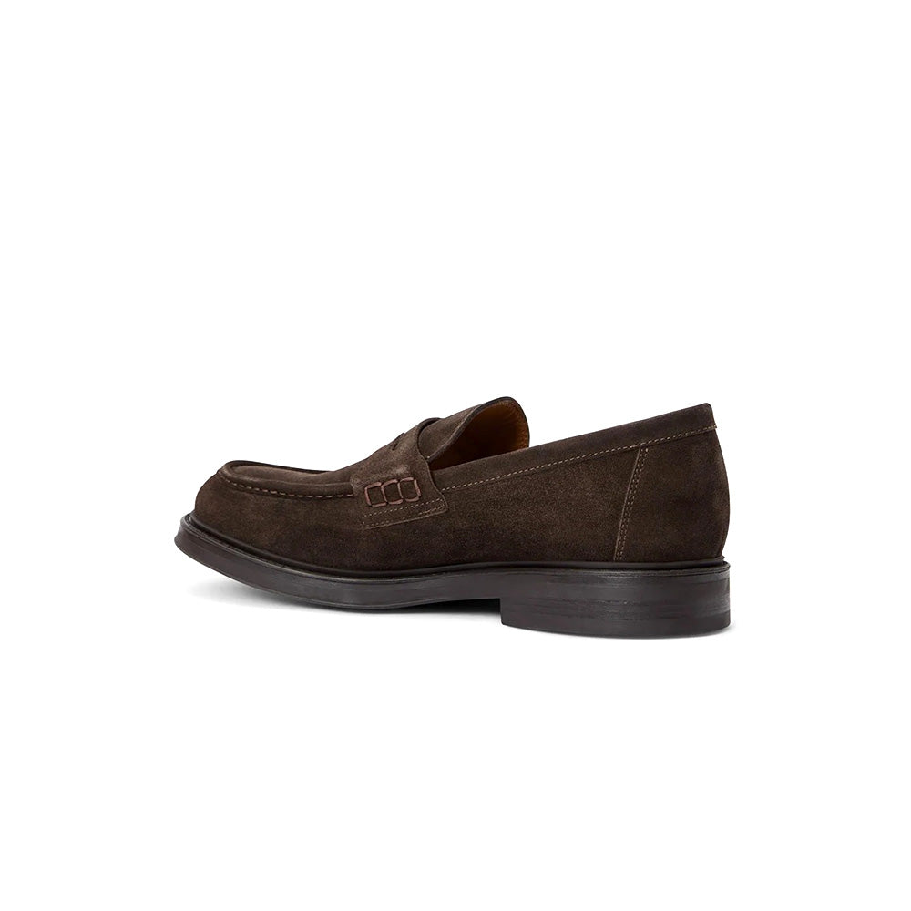 Aquatalia Bergamo Suede Penny Loafer Dark Brown