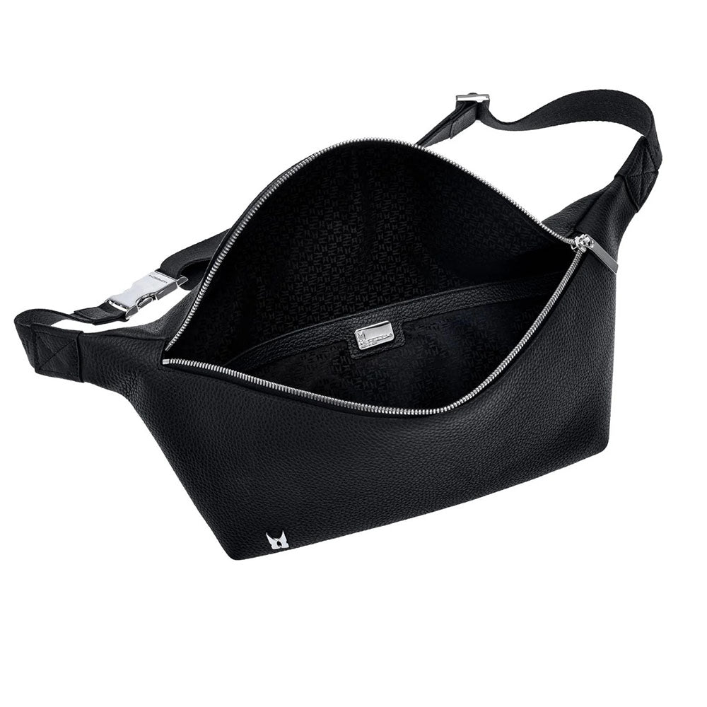 Moreschi Bondone Pebble Grain Leather Crossbody Bag Black