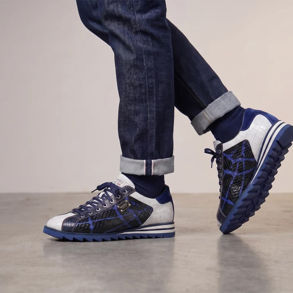 Harris Firenze 1913 Genuine Python & Crocodile Effect Sneakers Blue / Black / White
