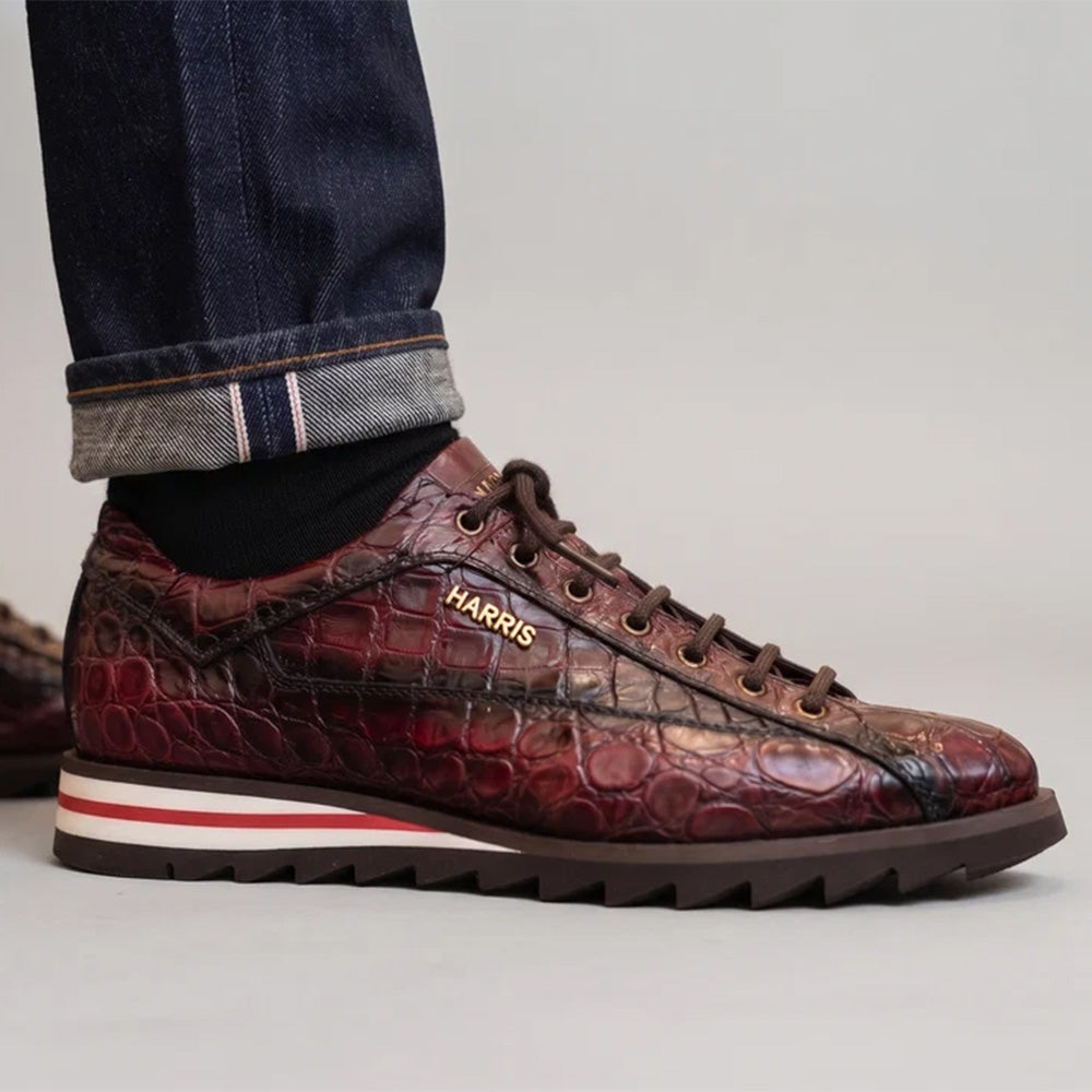 Harris Firenze 1913 Hand-Painted Genuine Alligator Sneakers Red