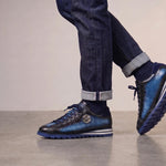 View product image 2: Harris Firenze 1913 Hand-Painted Crocodile Print Leather Sneakers Blue