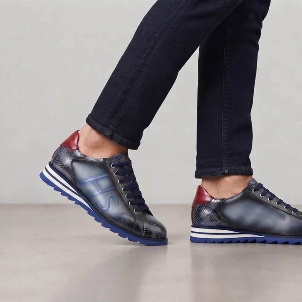 Harris Firenze 1913 Genuine Python & Suede Sneakers Blue