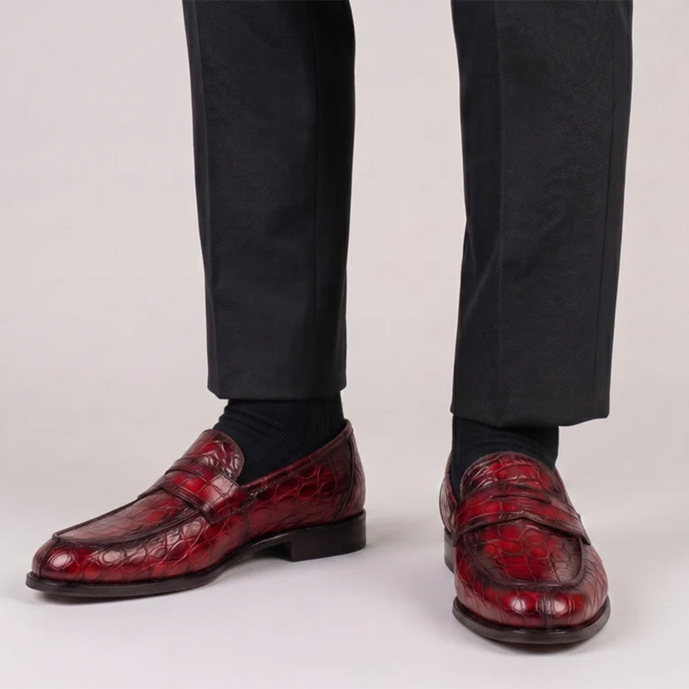 Harris Firenze 1913 Hand-Painted Genuine Alligator Moccasin Red