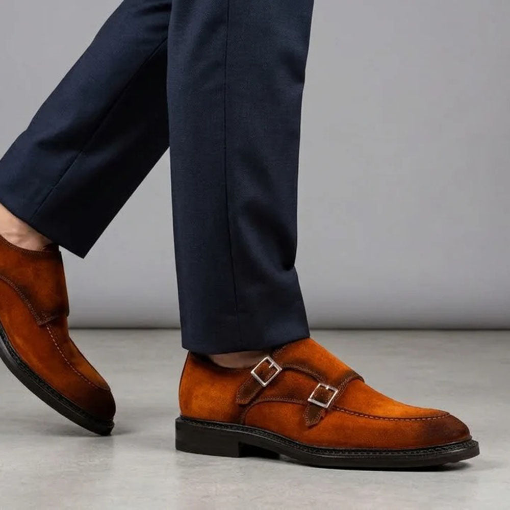 Harris Firenze 1913 Suede Double Cap Toe Monk Strap Brick