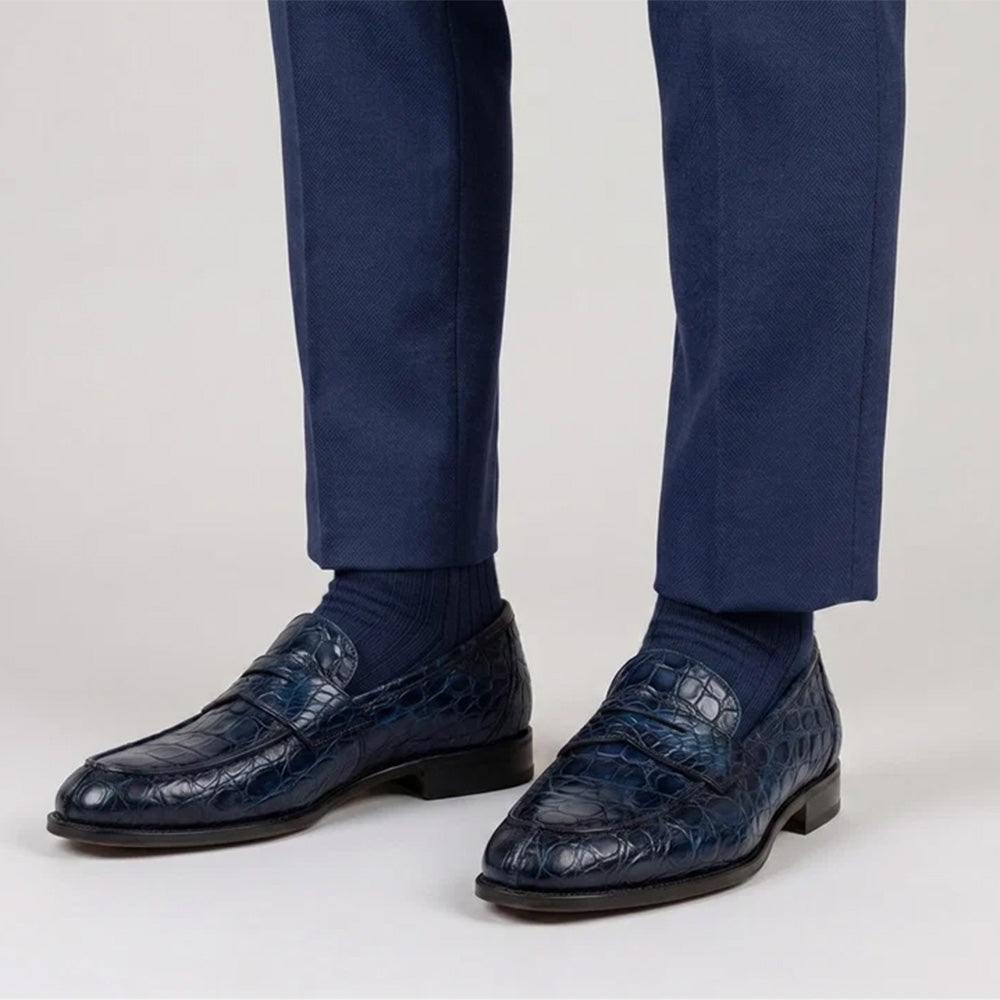 Harris Firenze 1913 Hand-Painted Genuine Alligator Moccasin Blue