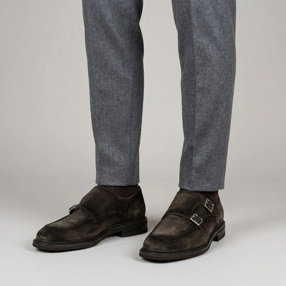 Harris Firenze 1913 Goya Suede Double Cap Toe Monk Strap Green