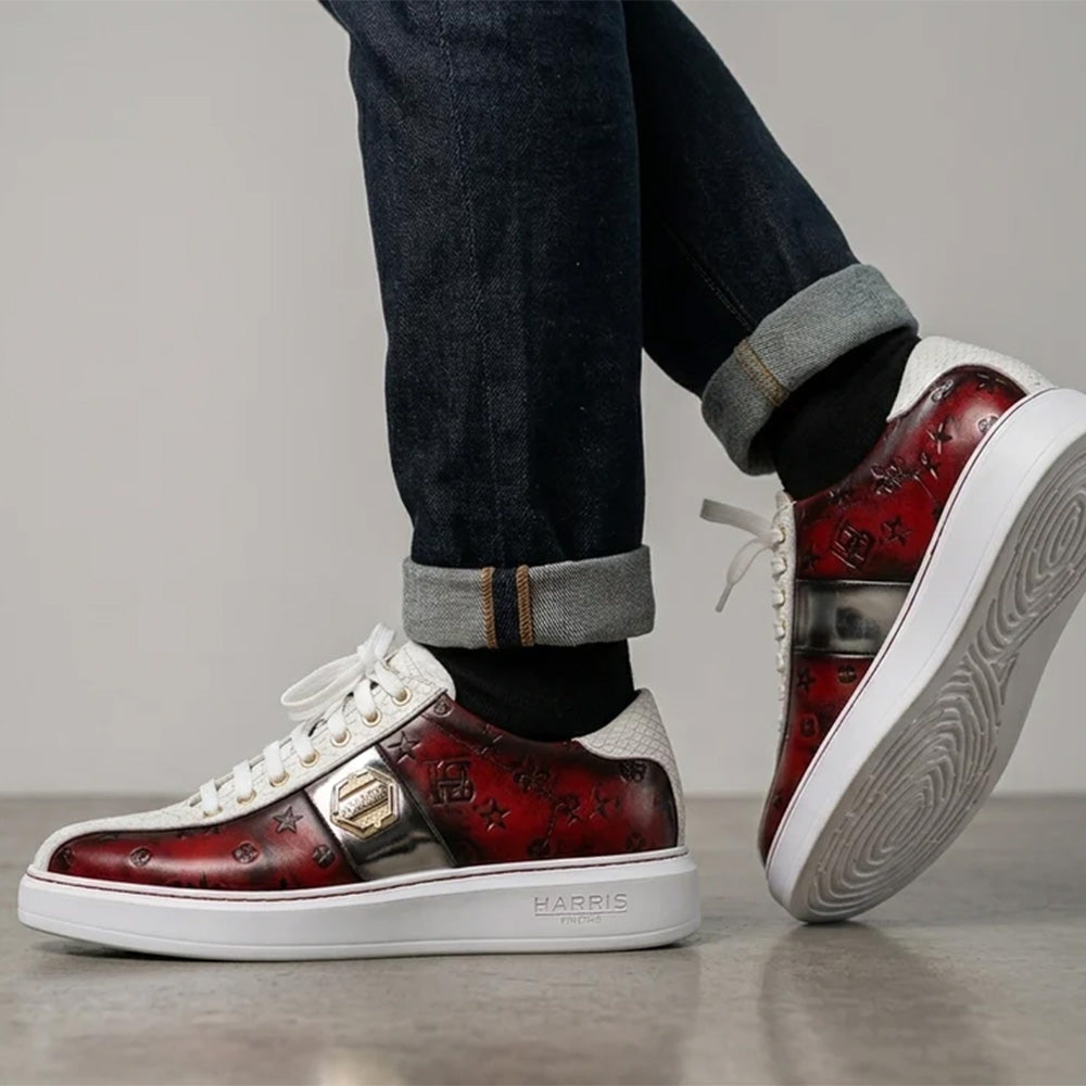 Harris Firenze 1913 Genuine Python & Stamped Leather Sneakers Red / White