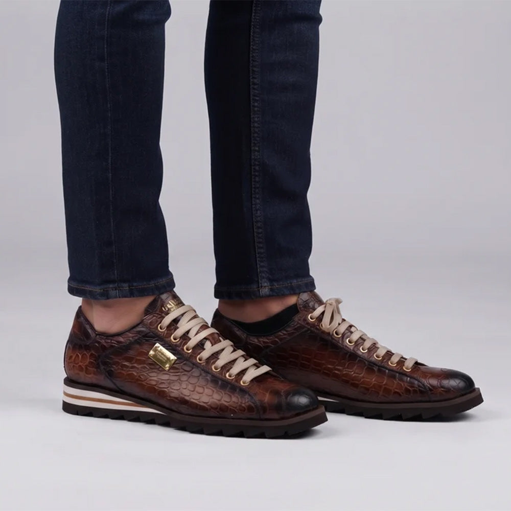 Harris Firenze 1913 Hand-Painted Crocodile Effect Leather Sneakers Brown