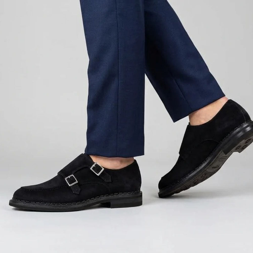 Harris Firenze 1913 Goya Suede Double Cap Toe Monk Strap Navy