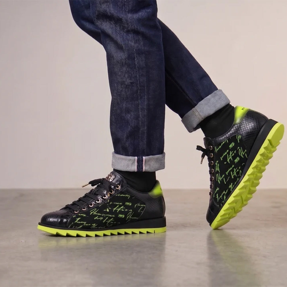 Harris Firenze 1913 Genuine Python & Signature Suede Sneakers Black / Green