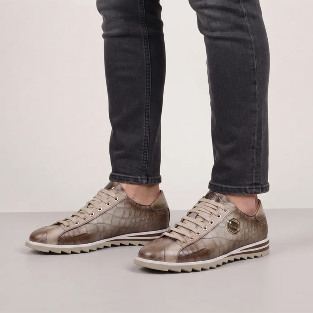 Harris Firenze 1913 Crocodile Effect Leather Sneakers Himalaya