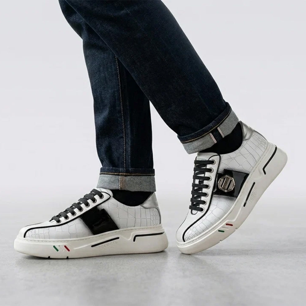 Harris Firenze 1913 Crocodile Effect Leather Sneakers White / Black