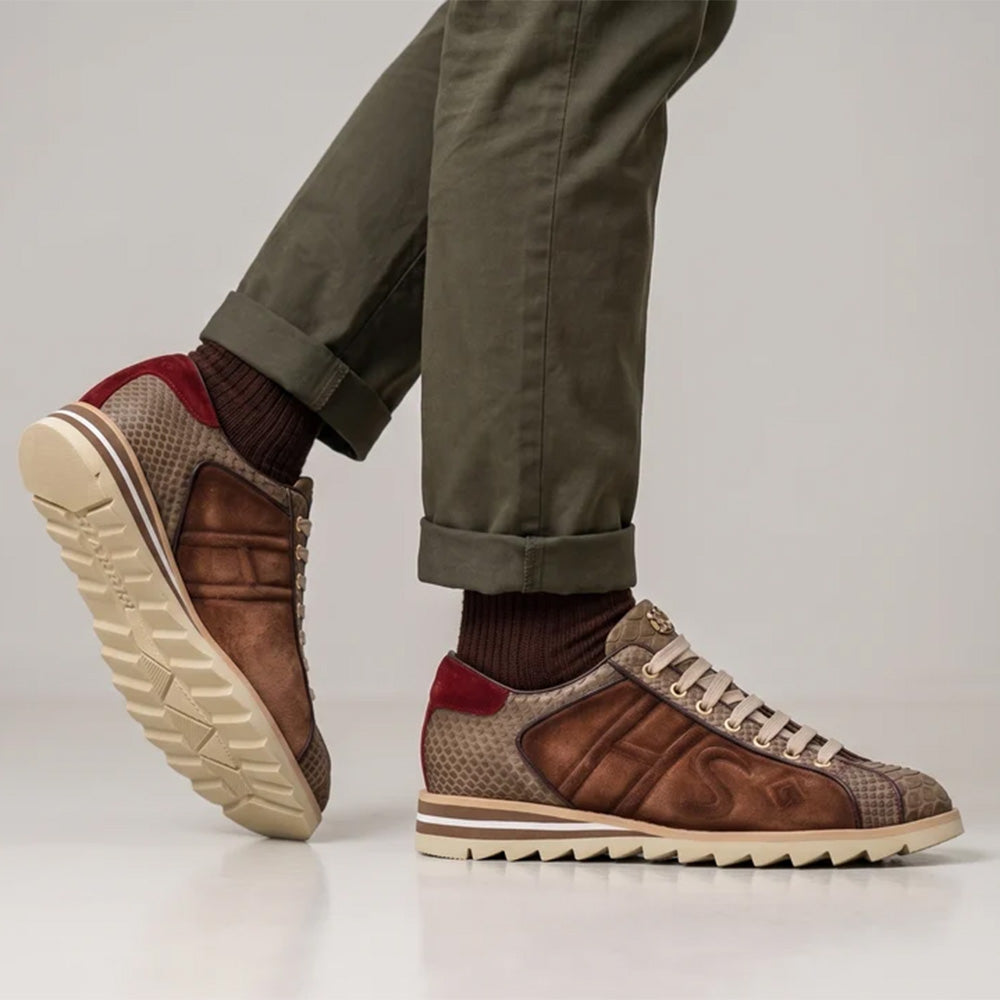 Harris Firenze 1913 Genuine Python & Suede Sneakers Brown