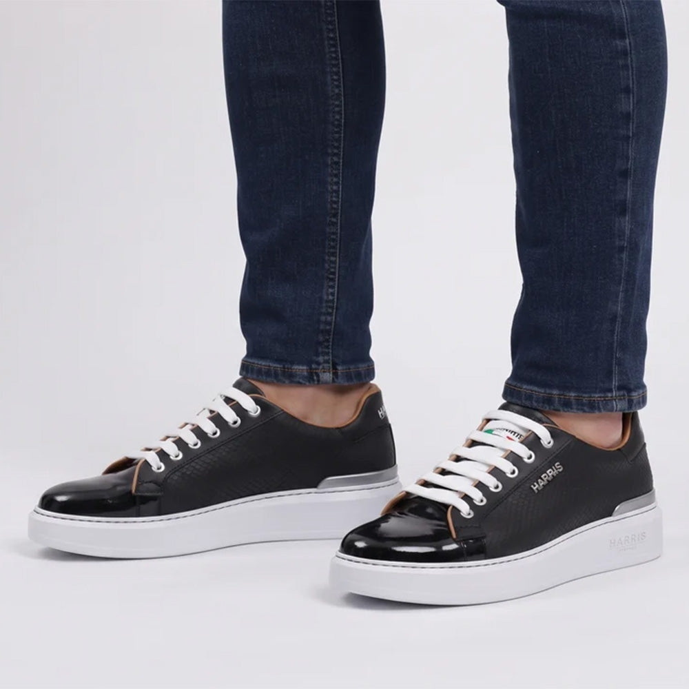 Harris Firenze 1913 Leather & Python Print Sneakers Black