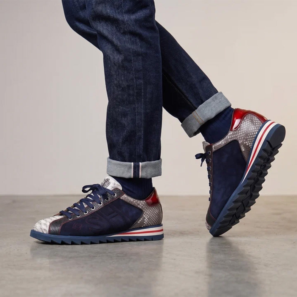 Harris Firenze 1913 Genuine Python & Suede Sneakers Blue / Red