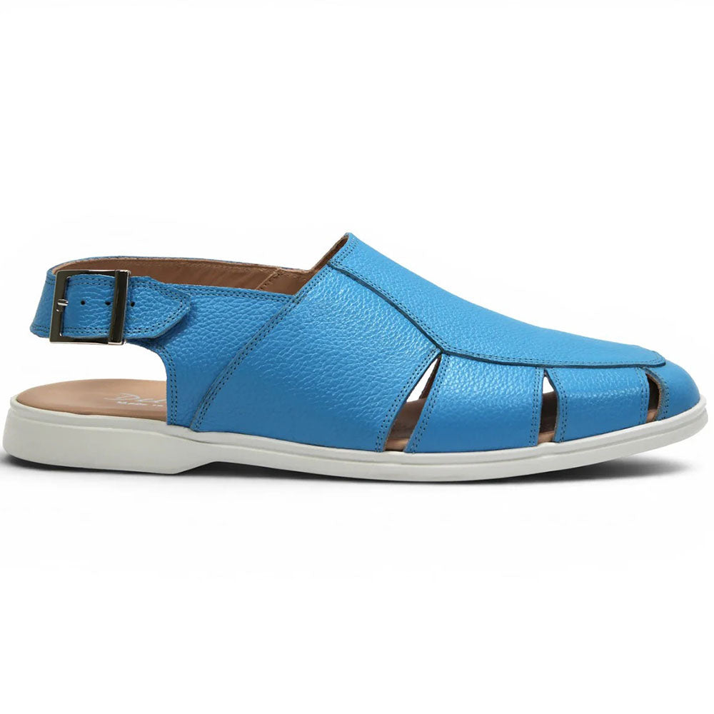 Duca by Matiste SA131 Embossed Pebble Grain Leather Sandal Light Blue