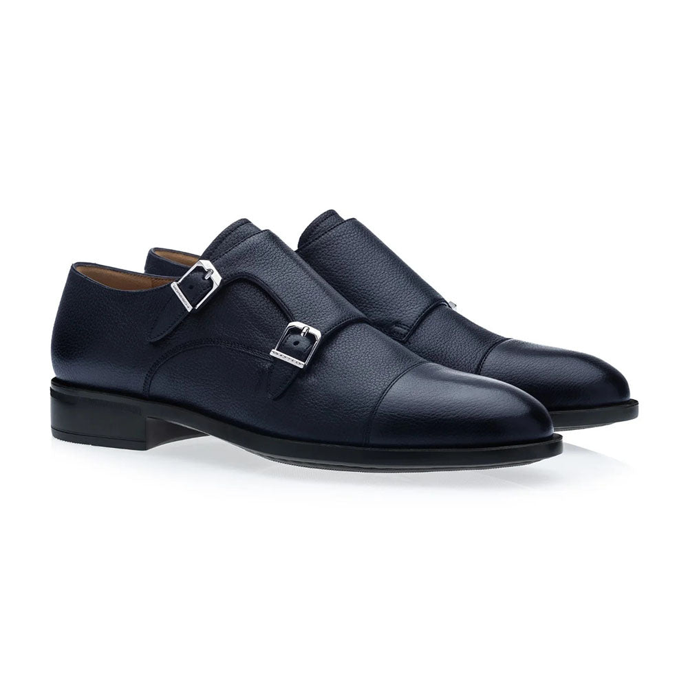 Moreschi Phoenix Grain Leather Double Monk Strap Dark Blue