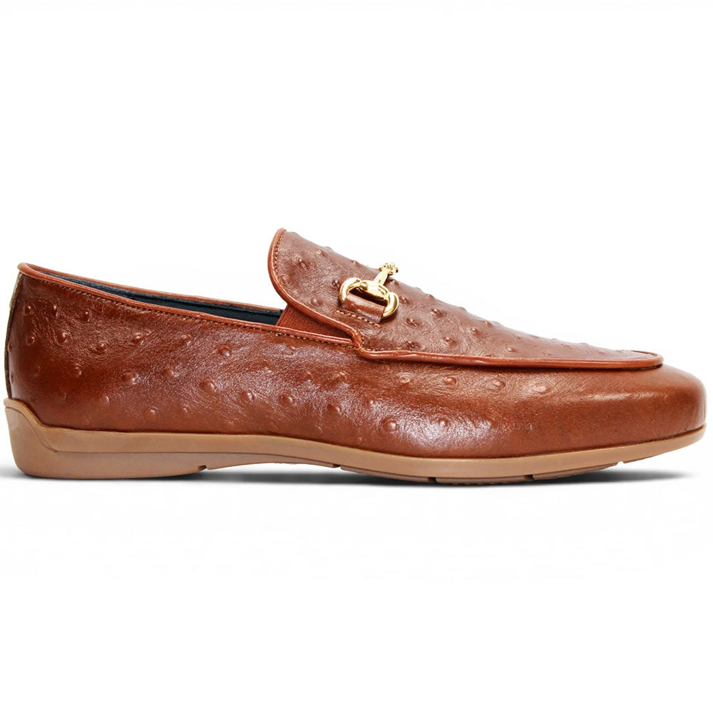 Duca by Matiste Cortona Embossed Ostrich Leather Bit Loafer Cognac