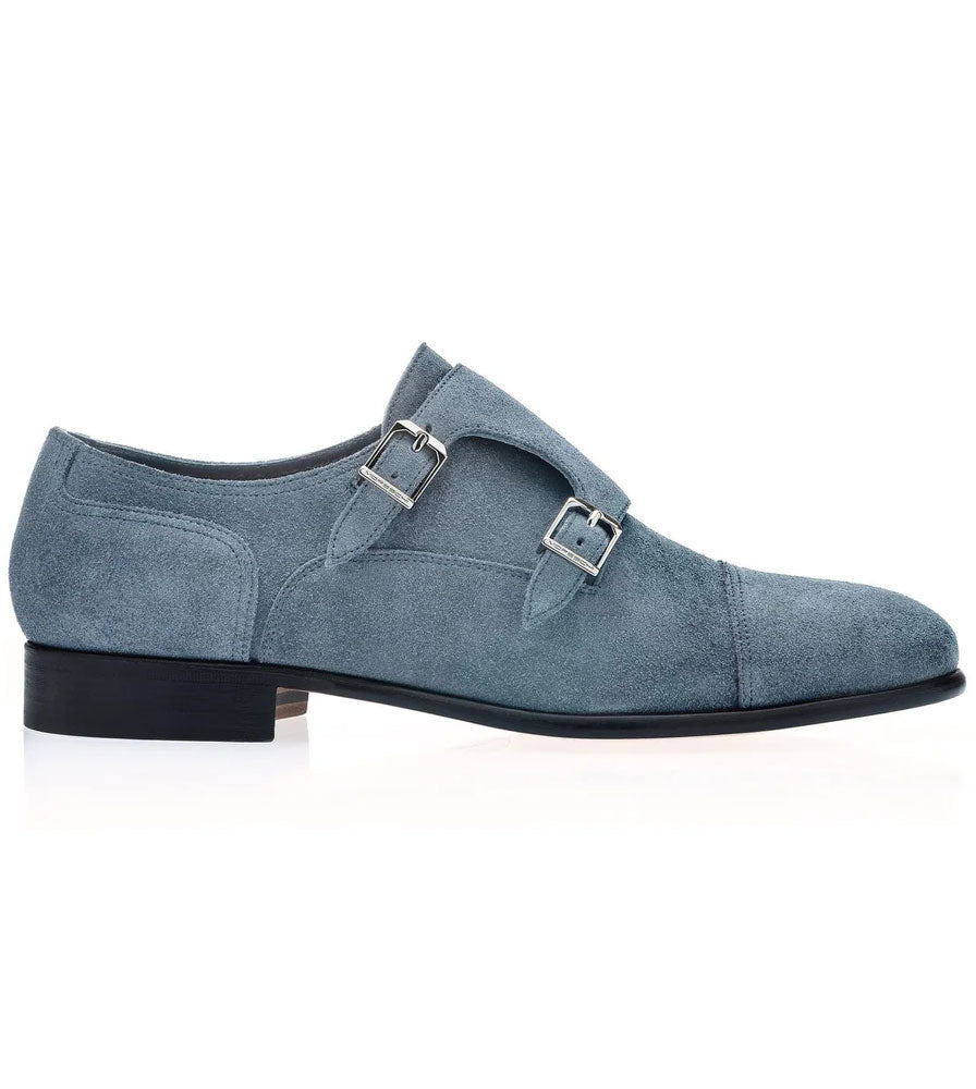 Moreschi Eze Unlined Suede Double Monk Strap Avio