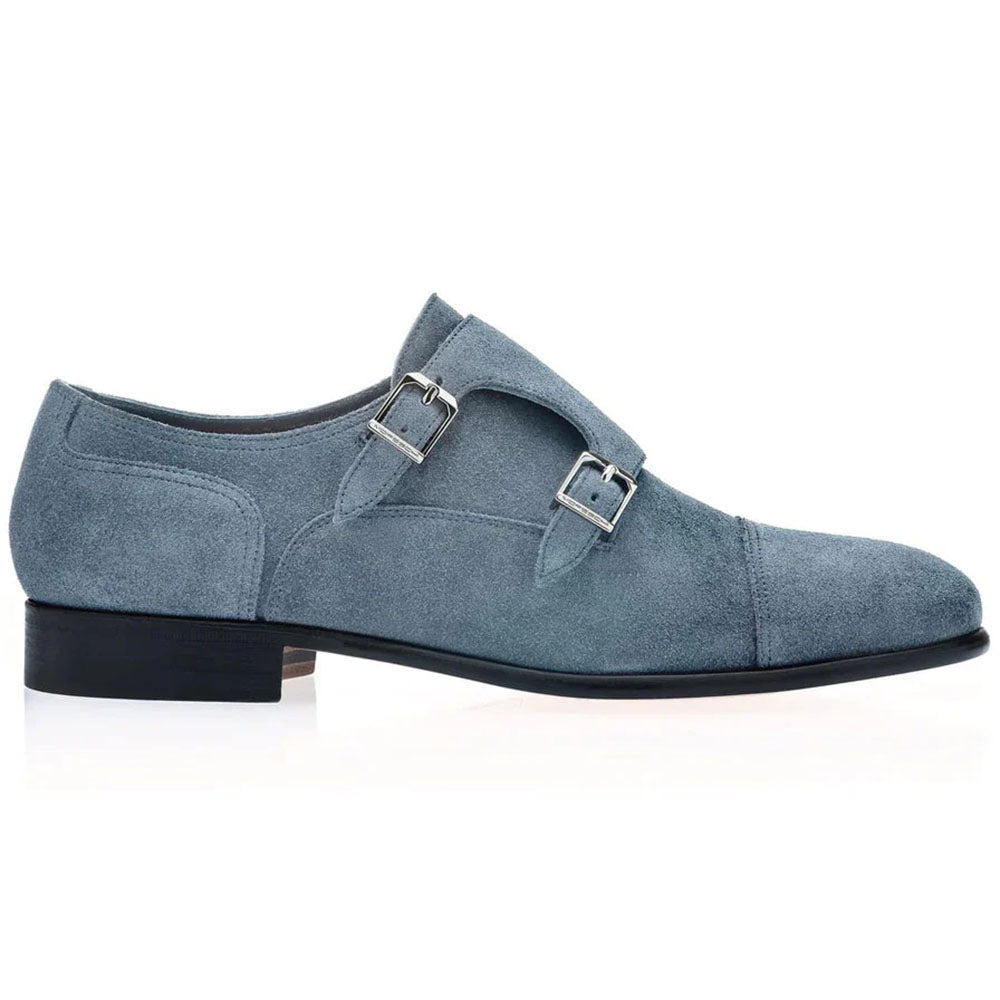 Moreschi Eze Unlined Suede Double Monk Strap Avio