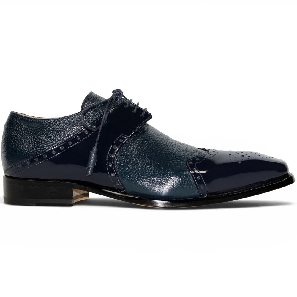 Emilio Franco Luciano Deerskin & High-Polished Leather Derby Navy